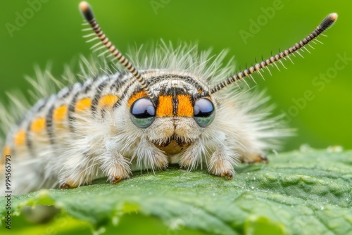 Green caterpillar of butterfly hawk-moss (Deilephila elpenor) on close-up photo