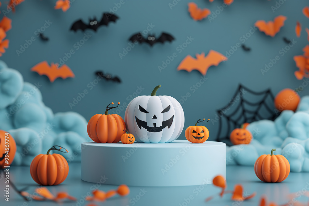 A Halloween scene with pumpkins and bats A Halloween scene with pumpkins and bats