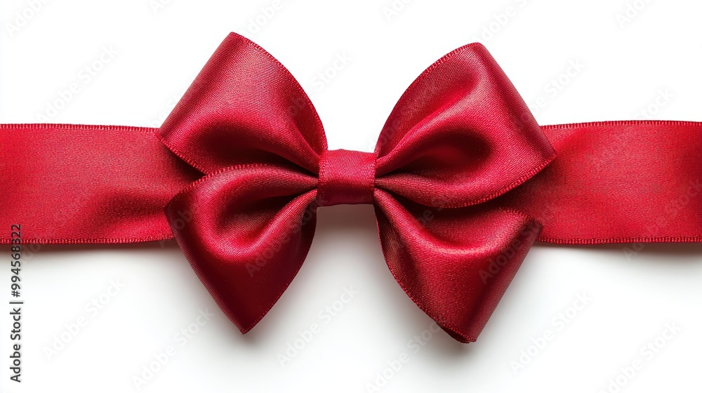 Elegant red ribbon bow on a smooth white background, perfect for gift wrapping and decoration. Elegant red ribbon bow on a smooth white background, perfect for gift wrapping and decoration.