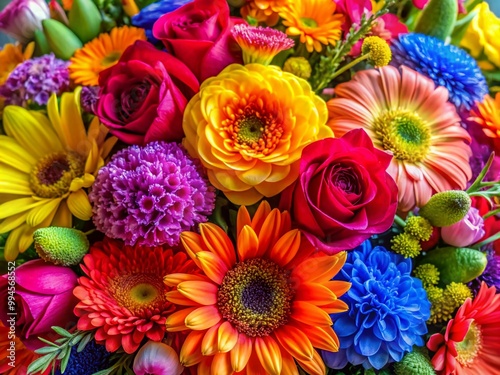 Vibrant Floral Bouquet with Mixed Flowers in Bright Colors for Celebrations and Special Occasions