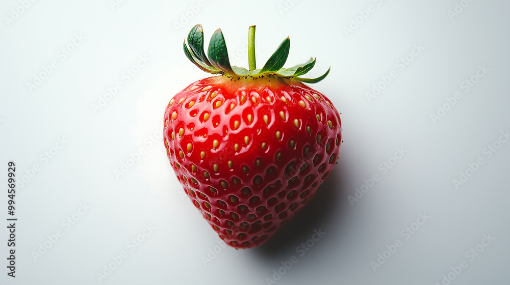 One Ripe Red Strawberry on a Clean White Background, Featuring a Simple and Minimalist Composition Highlighting Its Juicy, Fresh Appearance One Ripe Red Strawberry on a Clean White Background, Featuring a Simple and Minimalist Composition Highlighting Its Juicy, Fresh Appearance