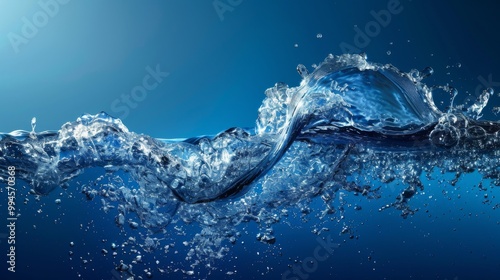 The dynamic wave curls beautifully, capturing the sunlight and creating intricate splashes in the clear blue water, showcasing nature's artistry in motion photo