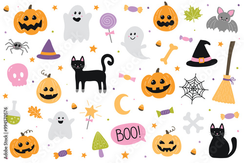 Halloween icon set. Design for kids. Vector illustration