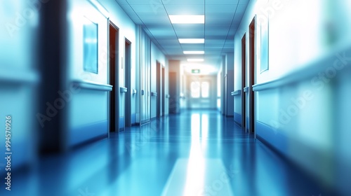 Abstract Blur of Hospital Corridor with Patient Rooms, defocused