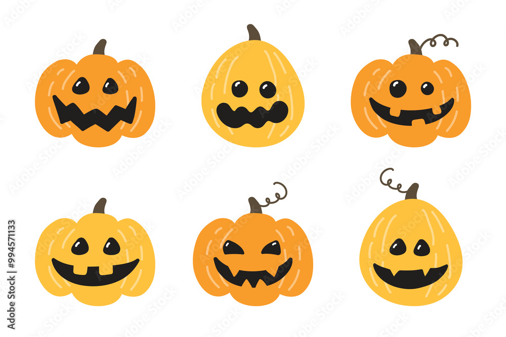 Collection of Halloween pumpkins icons. Vector illustration Collection of Halloween pumpkins icons. Vector illustration