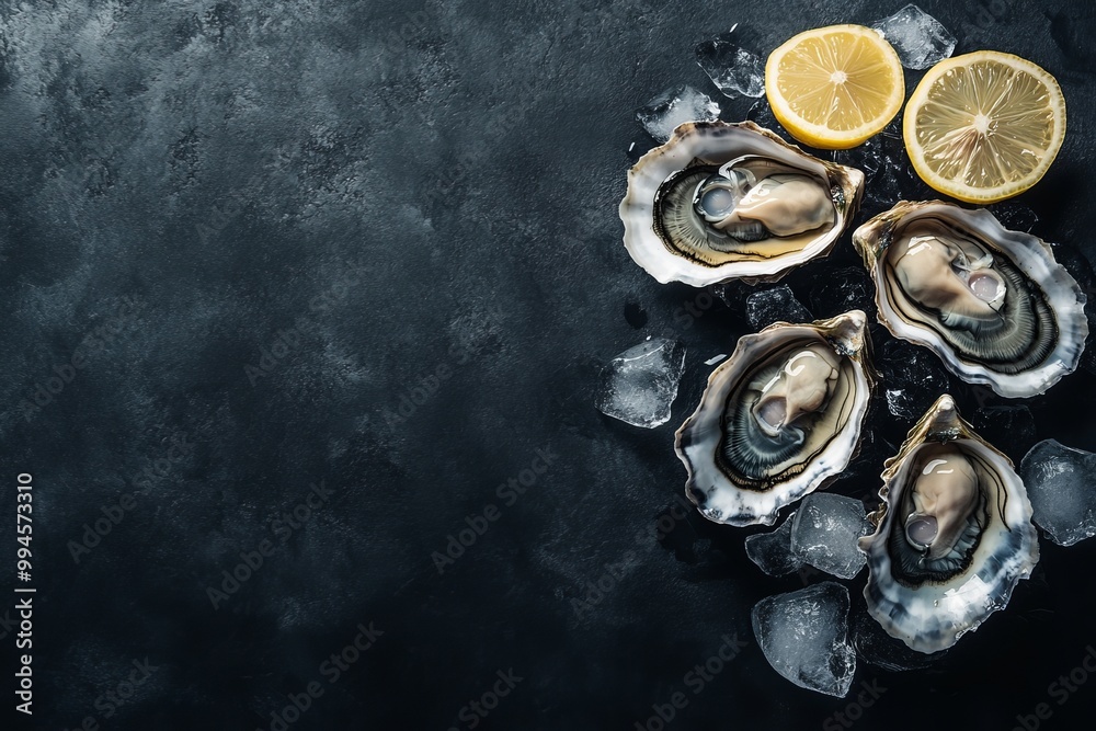 A platter of crushed ice sits beside lemon wedges and freshly shucked oysters. A platter of crushed ice sits beside lemon wedges and freshly shucked oysters.