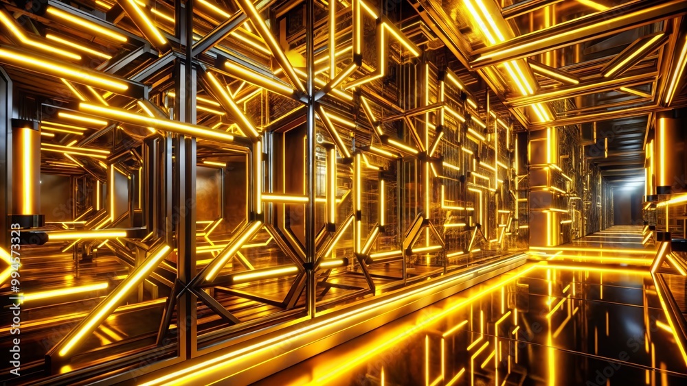 Obraz premium Vibrant Gold Neon Light with Abstract Patterns Creating a Modern and Futuristic Atmosphere