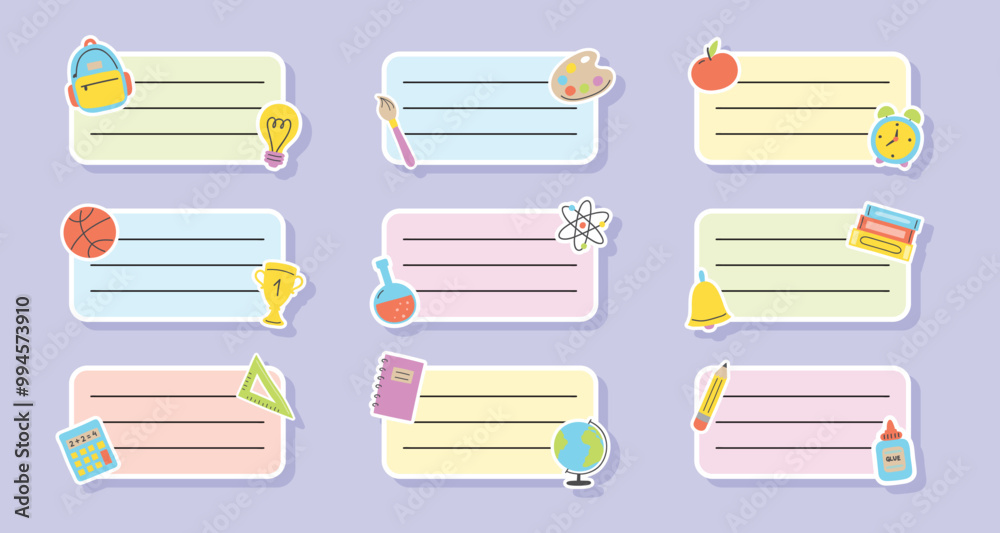 Hand drawn school notebook label. Set. Vector illustration Hand drawn school notebook label. Set. Vector illustration