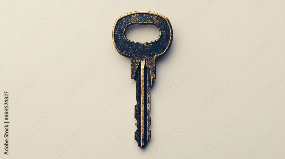 Isolated key resting on a plain white background, reflecting a minimalist aesthetic and crisp, clean presentation.