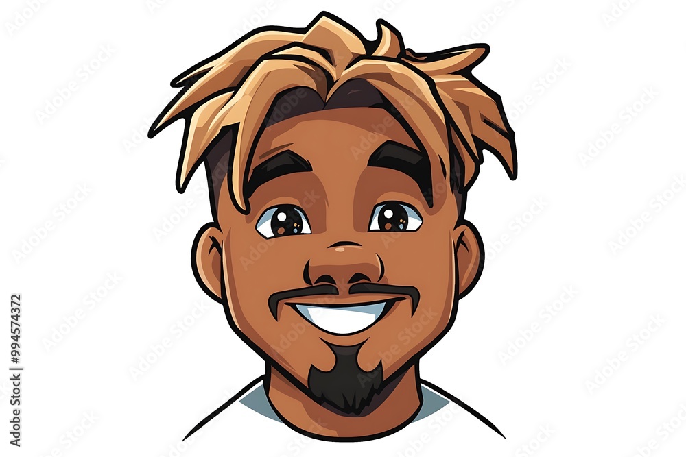 Cartoon Illustration of a Smiling Black Man with Dreadlocks