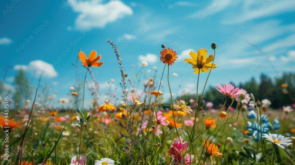 Vibrant spring flowers in a meadow. Vibrant spring flowers in a meadow.