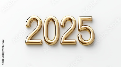 New Year banner with 2025 shiny golden numbers isolated on white. Festive celebration background.