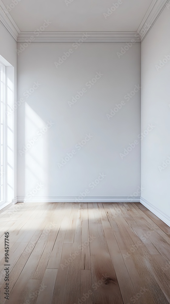 Fototapeta premium Empty room with wooden floor and white walls for interior design mockup