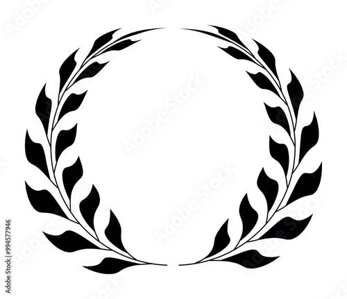 Black laurel wreath isolated on transparent background. Leaf in circle frames. Simple illustration of laurel wreath. Vintage badges logo design element. Flat floral ornate victory premium quality icon