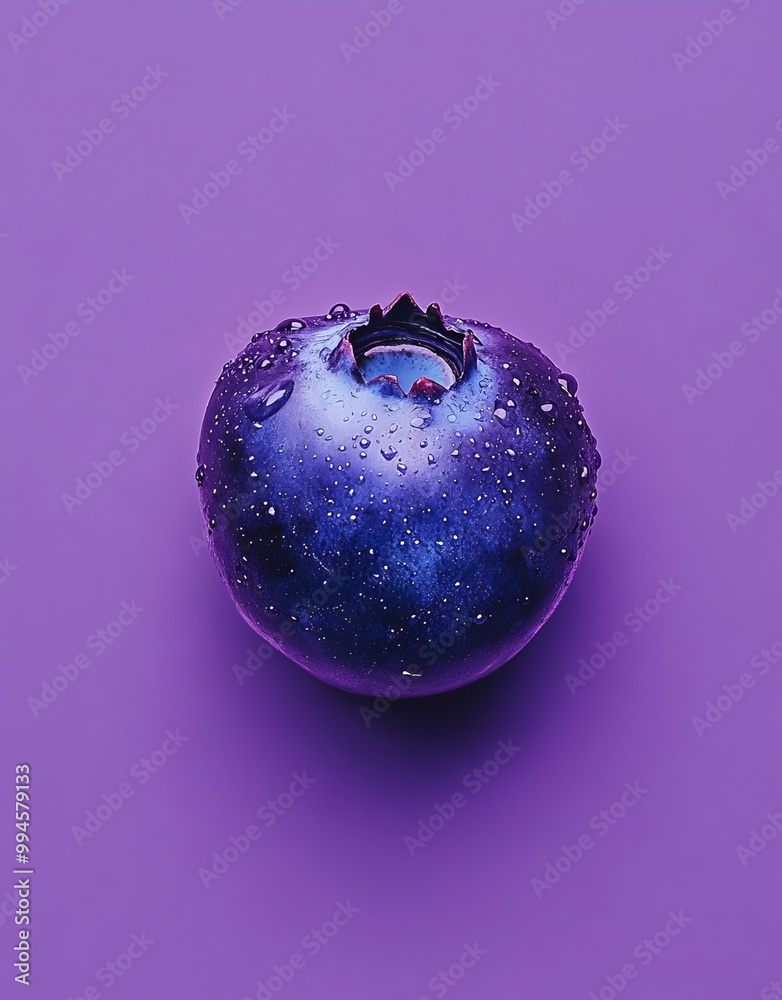 A single blueberry pictured in a minimalist, artistic food photography style with a blue background. A single blueberry pictured in a minimalist, artistic food photography style with a blue background.