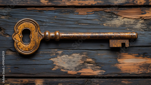 Single key a vintage wooden background aged textures and rustic feel