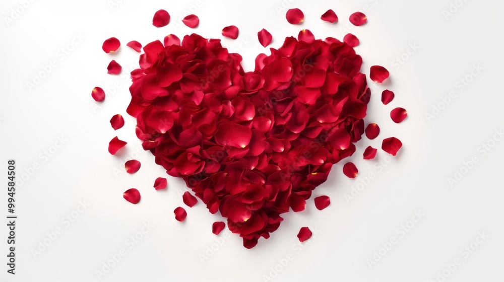 Red rose petals in the shape of a heart on white background Red rose petals in the shape of a heart on white background