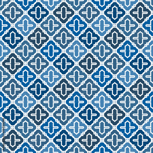 Seamless surface design with arabic ornament. Oriental traditional pattern with repeated mosaic tile. Tracery window wallpaper. Crosses motif. Arabesque digital paper, textile print. Vector art