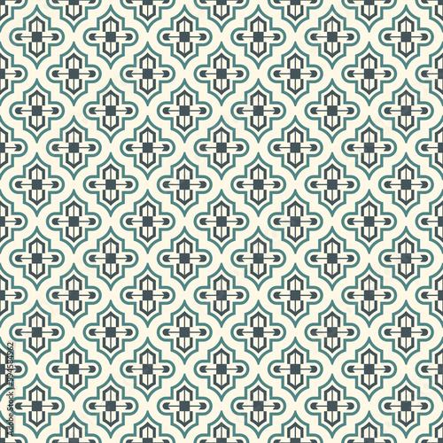 Seamless surface design with ogee ornament. Oriental traditional pattern with repeated mosaic tile. Tracery window wallpaper. Moroccan lantern motif. Arabesque digital paper, textile print. Vector art