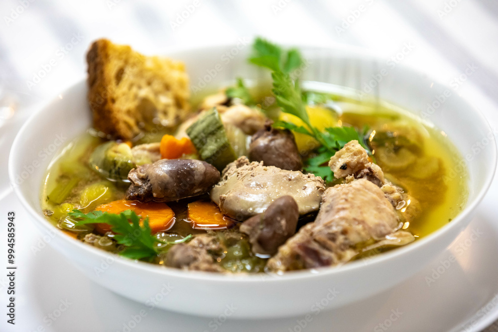 Super nutritious chicken and vegetable soup with chicken liver and hearts Super nutritious chicken and vegetable soup with chicken liver and hearts