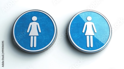 Set of Isolated Blue Circle Signs for Restrooms, Showers, Changing Rooms, and Washrooms