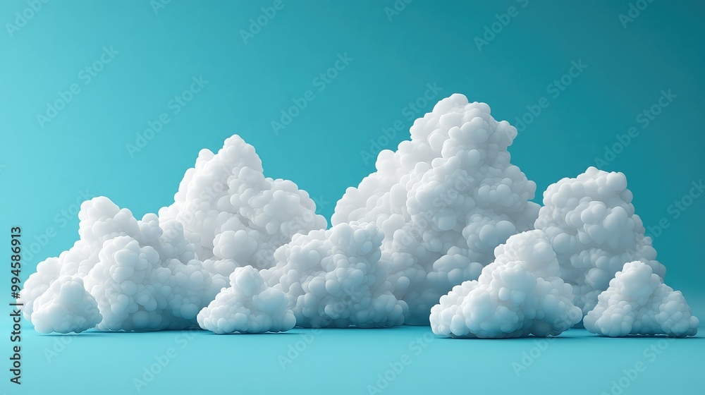 Set of White 3D Clouds Isolated on Blue Background - Cartoonish Fluffy Clouds Floating in Blue Sky, Modern Geometric Shapes in 3D Rendering Set of White 3D Clouds Isolated on Blue Background - Cartoonish Fluffy Clouds Floating in Blue Sky, Modern Geometric Shapes in 3D Rendering
