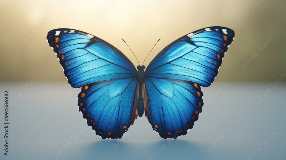 Obraz premium 3D Rendering of a Summer Blue Butterfly in Flight on a Light Background