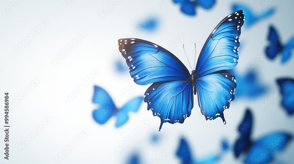 3D Rendering of a Summer Blue Butterfly in Flight on a Light Background 3D Rendering of a Summer Blue Butterfly in Flight on a Light Background