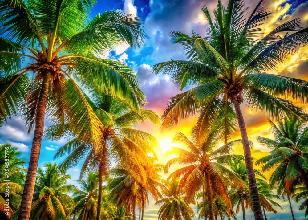 Fototapeta premium Vibrant Palm Tree Graphics for Tropical Themes, Backgrounds, and Summer Inspired Designs