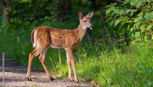 White tailed deer fawn with hind on natural photo