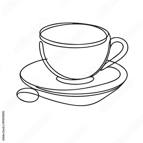 Tea cup. Icon. Vector drawing. One line art. A simple drawing of a continuous line of kitchen utensils, dishes.