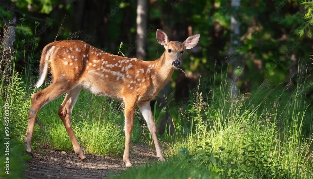 White tailed deer fawn with hind on natural White tailed deer fawn with hind on natural