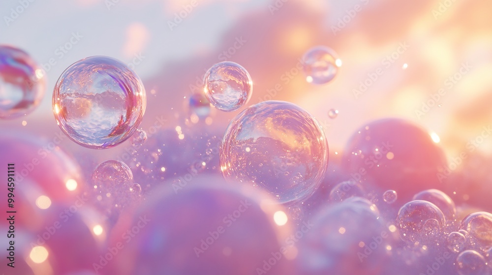 Floating Bubbles in a Pink Sunset Sky Floating Bubbles in a Pink Sunset Sky