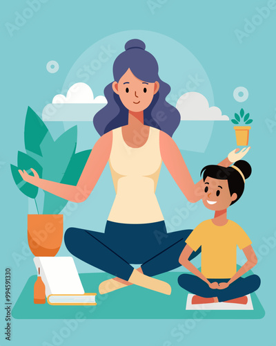 A yoga instructor trades classes with a massage the for regular massages.. Vector illustration