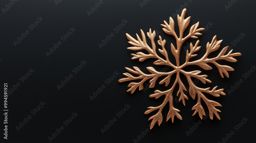 Golden snowflake design on a dark background, modern luxury concept.