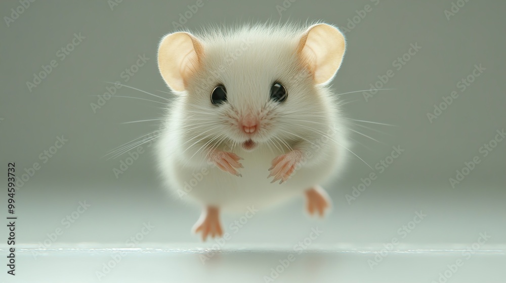 Adorable White Mouse Jumping in Mid-Air Adorable White Mouse Jumping in Mid-Air
