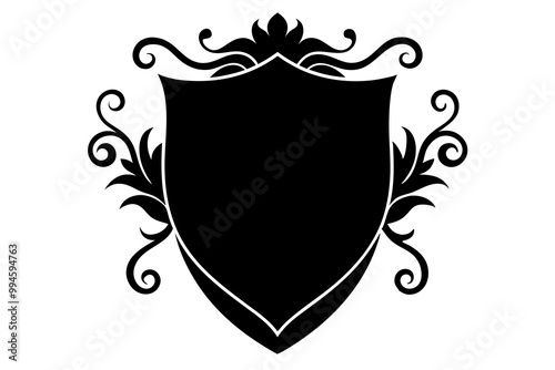 Elegant shield with floral wings in a silhouette style Perfect for logos badges and decorative designs