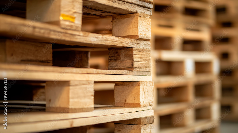 Close-up of stacked cargo pallets in an industrial setting or stock section. Stacked cargo pallets in warehouse. Close-up of stacked cargo pallets in an industrial setting or stock section. Stacked cargo pallets in warehouse.