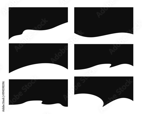 Set of separators, shapes for websites and mobile apps. Curves, lines, drops, waves, circles and triangular dividers for top or bottom page. Frame of header. Grunge shapes, corners