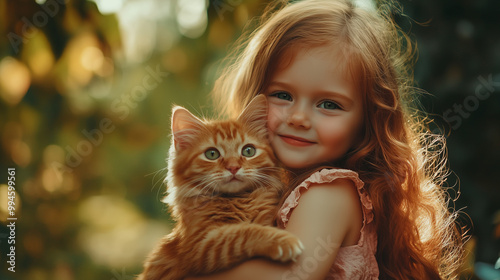 a girl with a red kitten