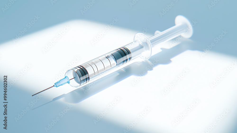 Hypodermic Syringe On Smooth Light Gray Surface For Medical Use Hypodermic Syringe On Smooth Light Gray Surface For Medical Use