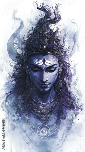 Digital Painting of Shiva, Hindu God of Destruction and Transformation