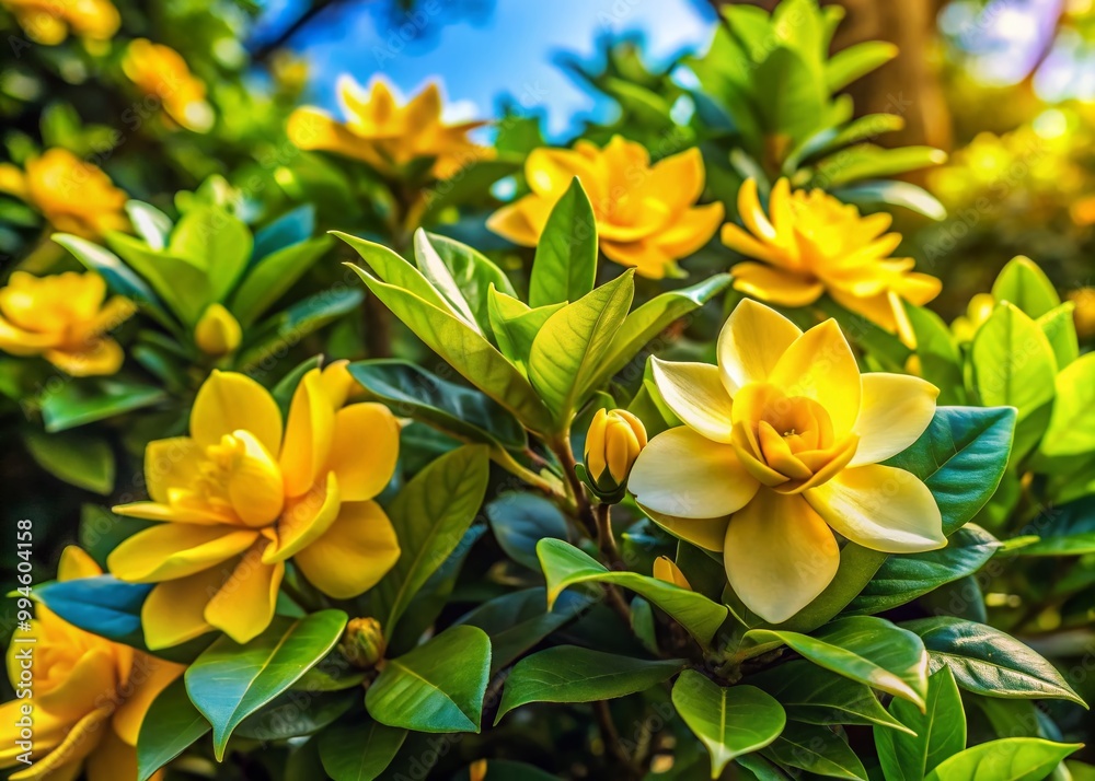 Vibrant Yellow Leaves of Gardenia Plant Showcasing the Beauty of Nature in a Lush Garden Setting Vibrant Yellow Leaves of Gardenia Plant Showcasing the Beauty of Nature in a Lush Garden Setting