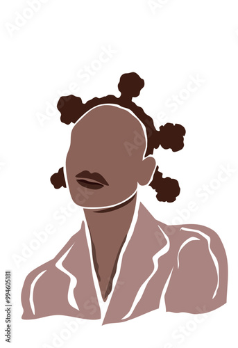Abstract African woman portrait in minimalist style.Black women print.Female wall art poster.Afro model girl with bantu knots.Beauty lady.Elegant ethnic sketch template.American Melanin Queen.eps