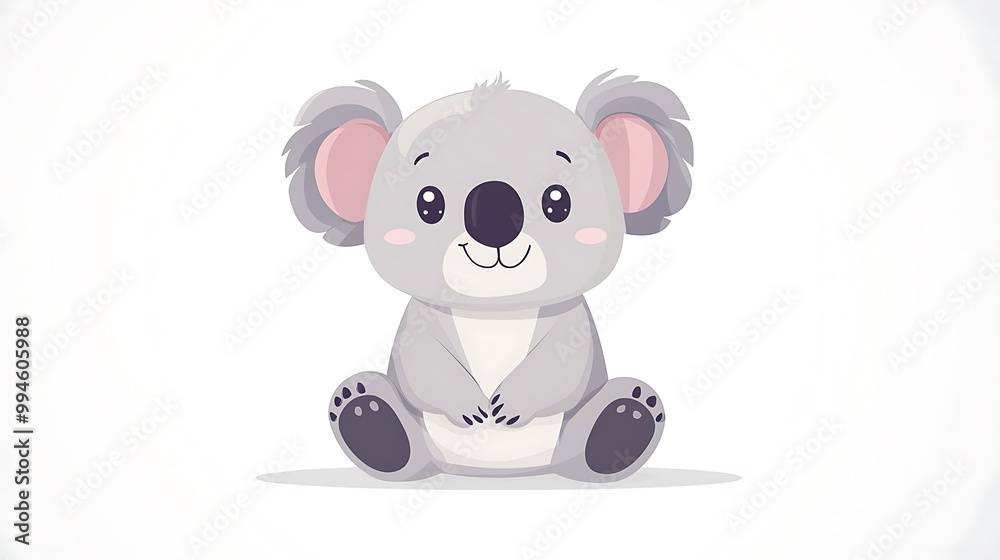 Cute cartoon koala bear with big eyes and a smile sitting on a white background Cute cartoon koala bear with big eyes and a smile sitting on a white background