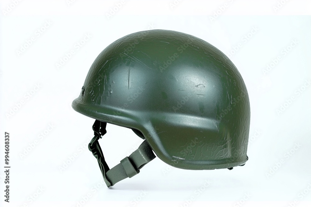 Fototapeta premium A Close Up of a Military Protective Helmet in Green Color