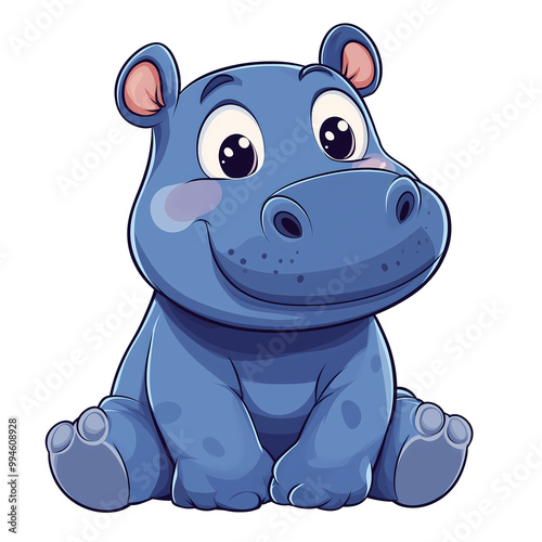 Cute blue hippo, simple cartoon illustration, transparent, or no background photo