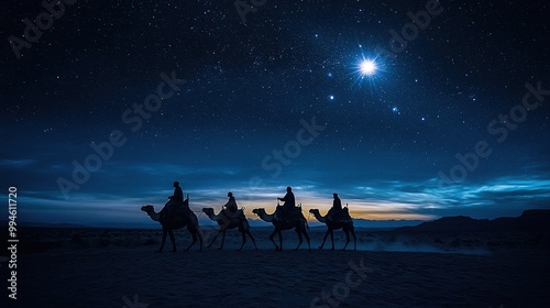 Wallpaper Mural The three wise men of the east. A group of people riding camels under a starry sky Torontodigital.ca