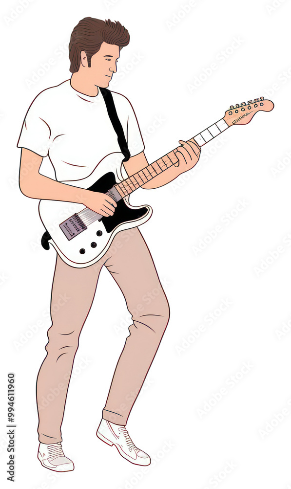 Obraz premium PNG Man playing guitar musician cartoon performance.