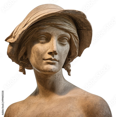 PNG Greek sculpture wearing hat statue portrait art.